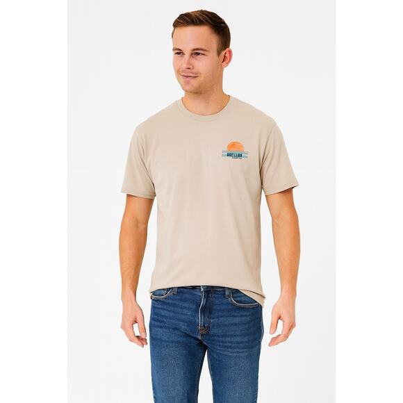 Rip Curl Men's Relaxed Fit Graphic T-Shirt - Size M, Beige, Surf Beach Logo Tee - Picture 1 of 8